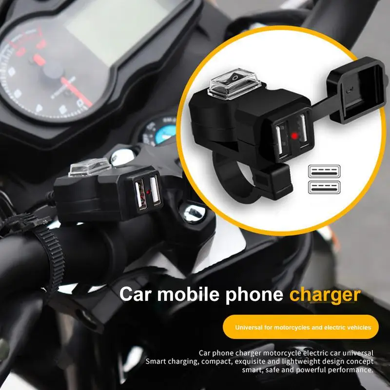 Pengisi daya USB untuk sepeda motor, pengisi daya Cepat USB dua Port tahan air untuk sepeda motor