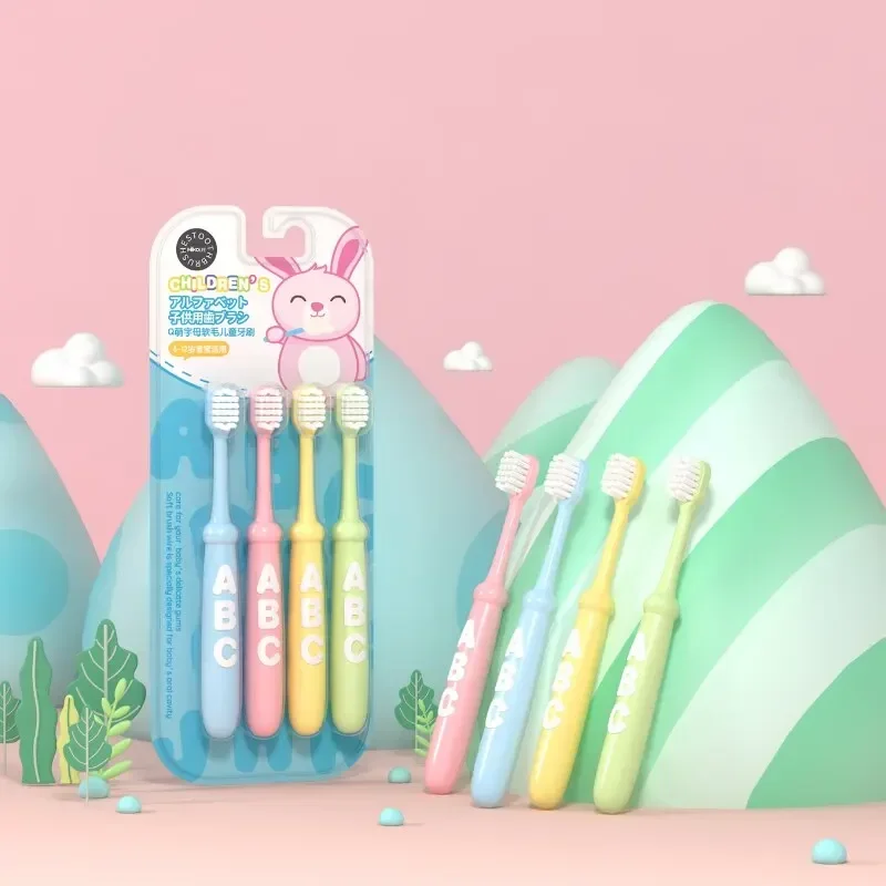 4PCS Alphabet Cartoon Soft Bristle Kids Toothbrushes, Ideal for 3-12-Year-Olds - Adorable Design & Effective Cleaning