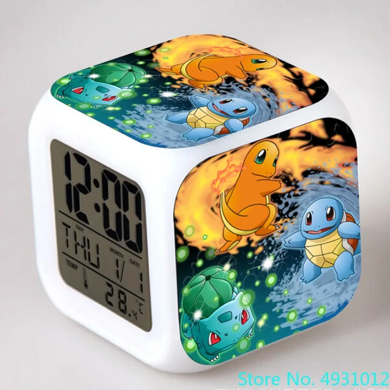 8x8x8cm Pokemon Spitfire Dragon Water Arrow Turtle Electronic Alarm Clock Anime Digital Clock Children Student Luminous Gift