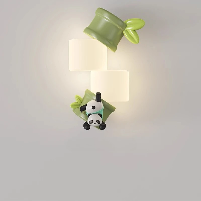 

Minimalist cream wind children's room wall lamp creative warm red panda bamboo full spectrum eye protection bedroom bedside