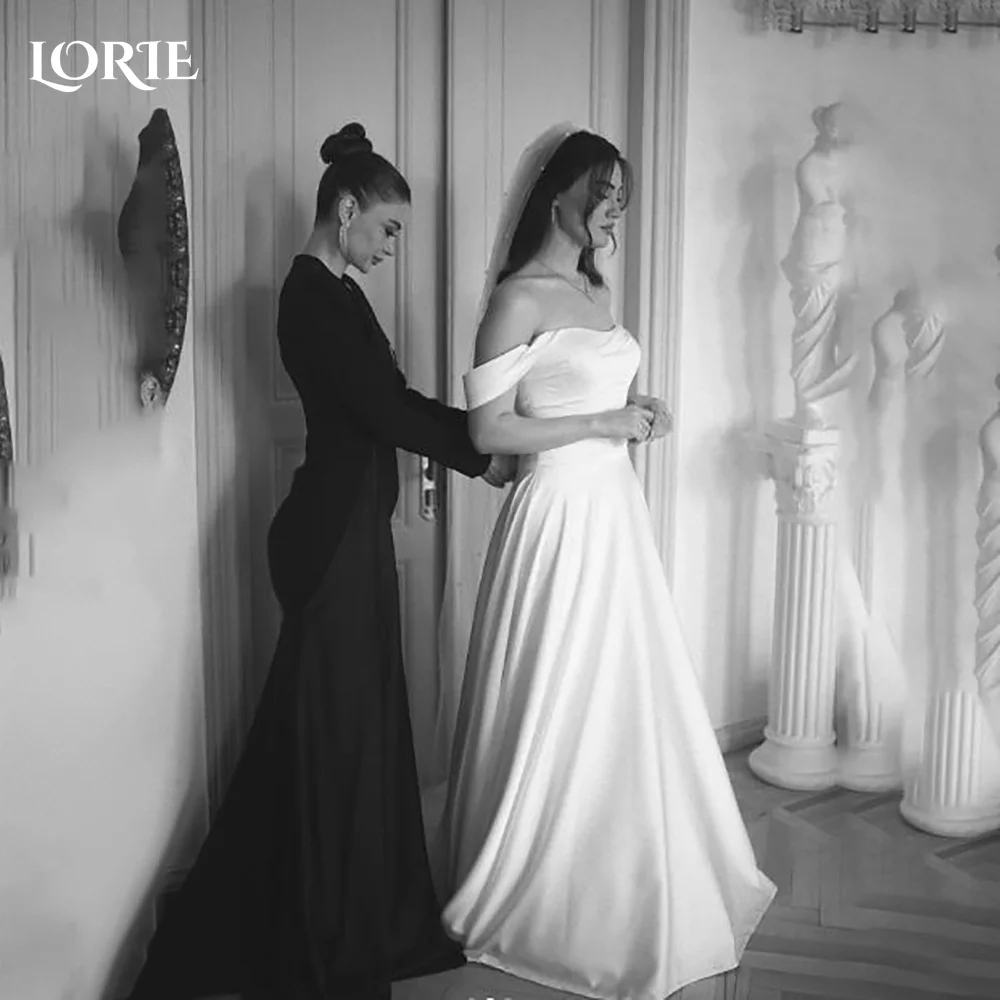 

LORIE Muslim Wedding Dress Shiny Off Shoulder Satin Bridal Gown Customized A-Line 2026 Floor Lenth Bride Dress Saudi Dress Dubai