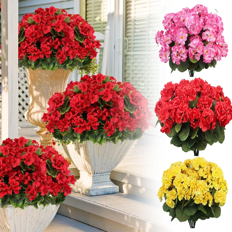 

Artificial Begonia Flower Pink Flower Bush Faux Flower for Floral Home Decor Indoor Garden Patio Grave Cemetery Vase Table Decor