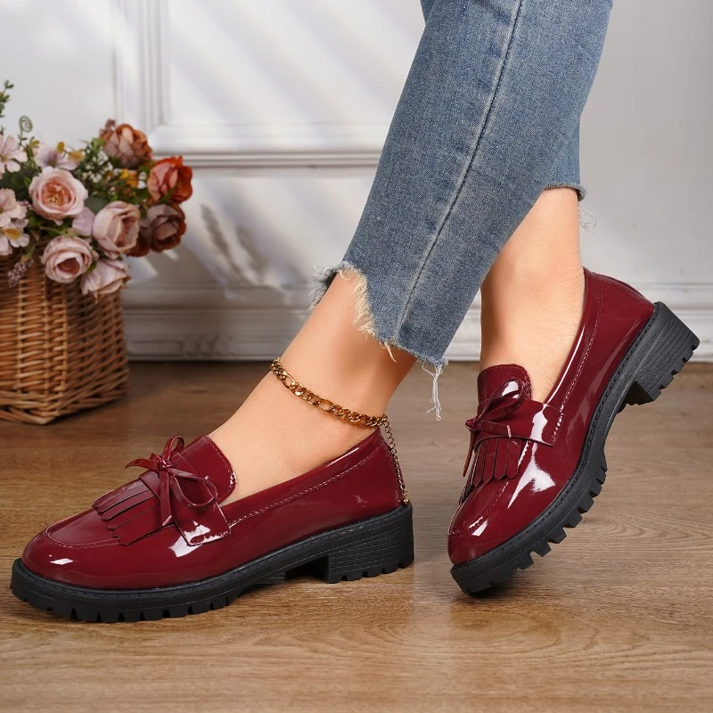 2024 Women\'s Summer New Fashion Round Toe Shallow Mouth Slip-on Loafers PU Leather Daily Comfortable Casual Office Low-top Shoes