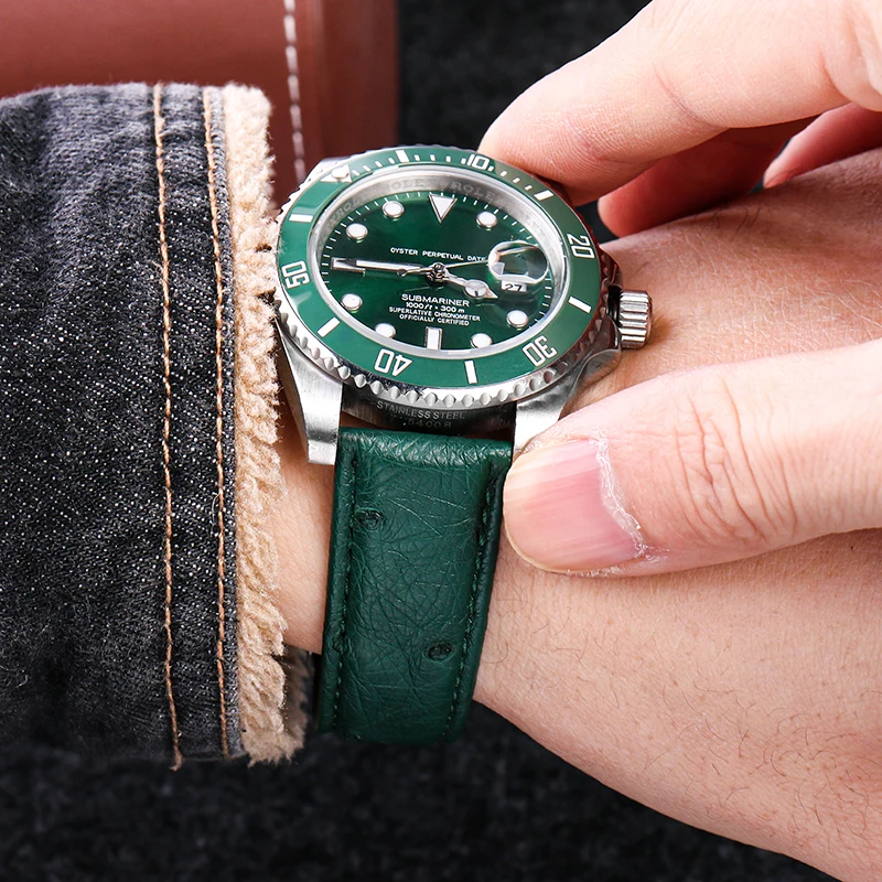 19mm 20mm 21m 22mm Ostrich leather Watch Strap Black Green Brown Women Men Watchband Accessories For longines Seiko Omega Tissot
