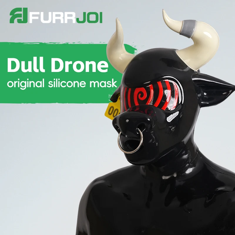 Furrjoi Silicone Black Bull Drone Hood for Cosplay Costumes
