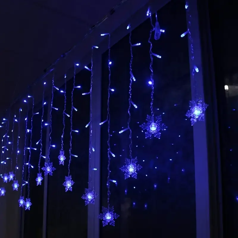 Nuevas luces navideñas de cortina con forma de copo de nieve, guirnaldas de luces LED intermitentes impermeables para decoración de árbol de Navidad, fiestas navideñas, bodas