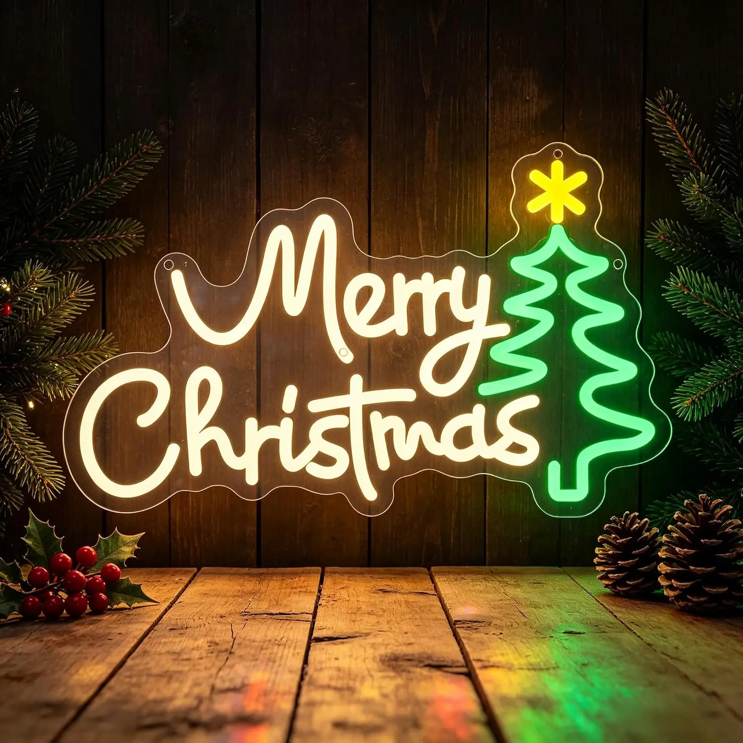 Merry Christmas Neon Sign Christmas Tree LED Glowing Sign for Party Home Bedroom Bar Gaming Room Decor USB Powered Neon Light