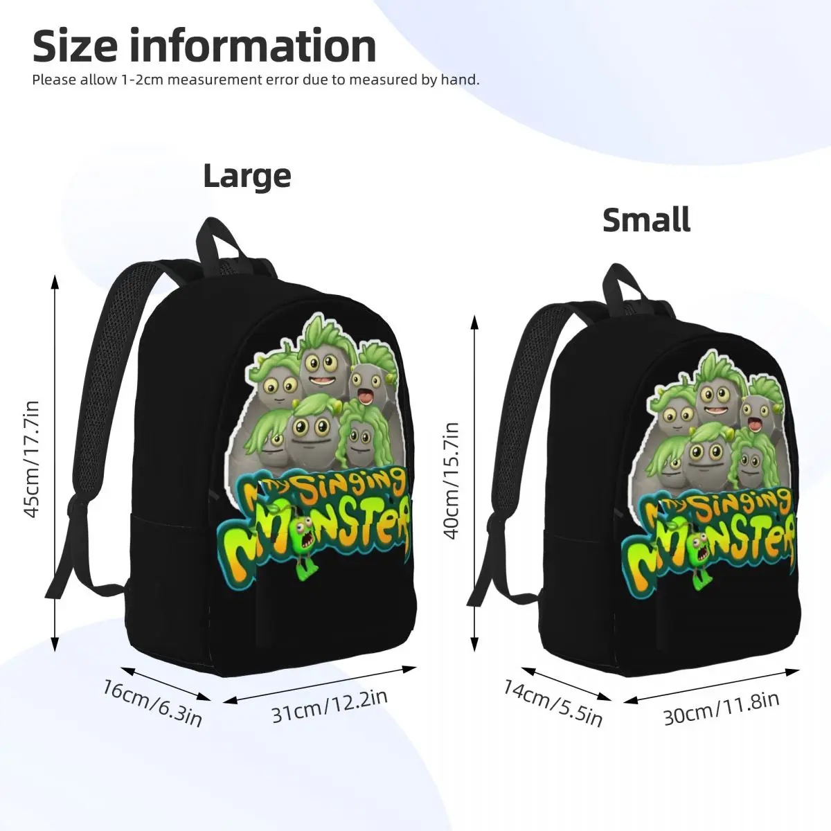 Moje śpiewające potwory dla nastolatków Student School Bookbag Daypack Middle High College Hiking