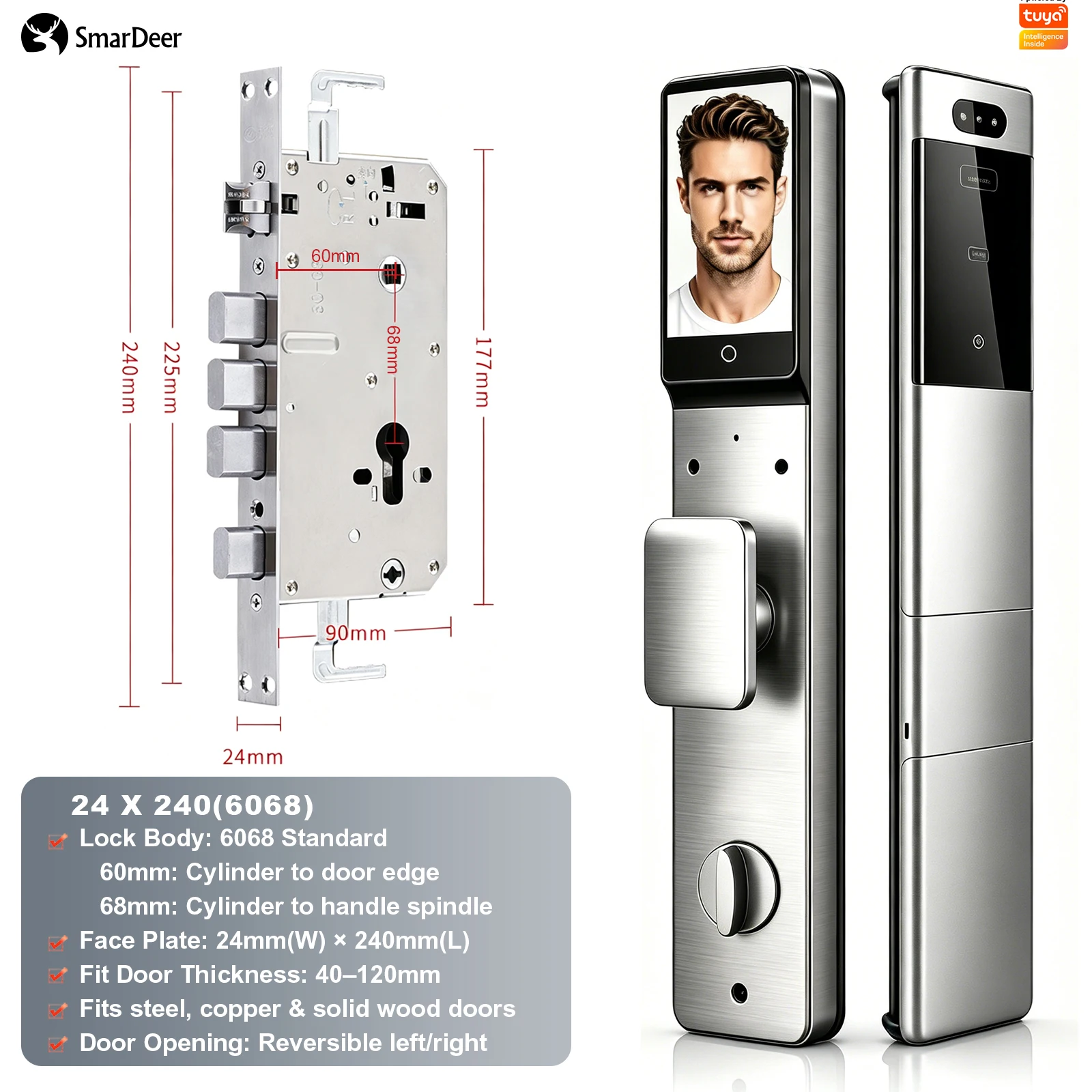 SmarDeer Smart Deurslot 3D Gezichts- en palmaderherkenning IP66 Waterdicht Ultradun elektronisch slot voor huisbeveiliging voordeur
