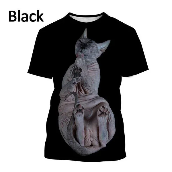 2024 Summer Hot 3D Printed Men\'s T-shirt Personality Animal Sphinx Cat Print Fashion Casual Plus Size Loose Fashion Top