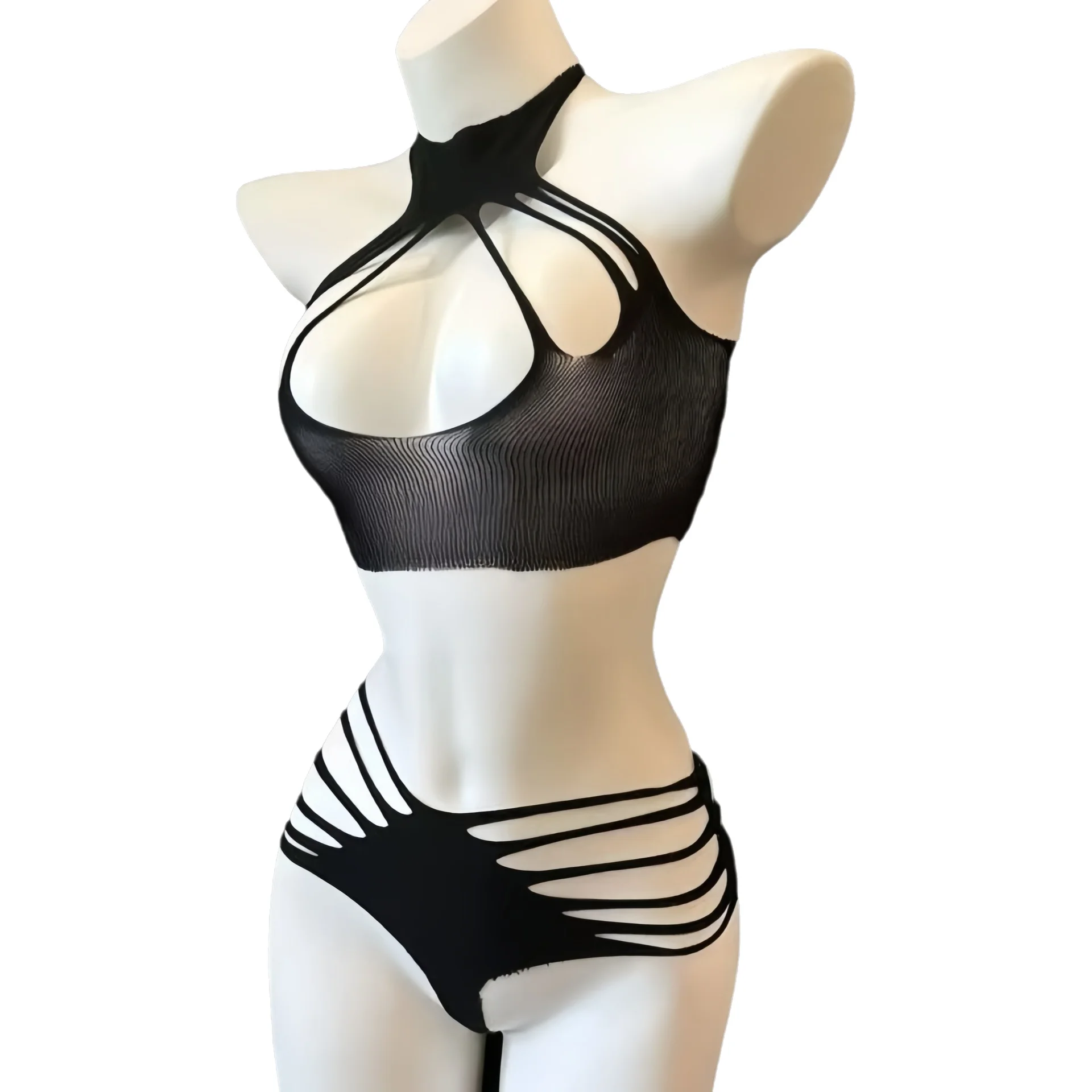 Sexy Fishnet Bodysuits Charming Sexy Fishnet Women Hollow Out Waist Halter Style Cross Tight Bodysuits Elegant For Woman VVG3