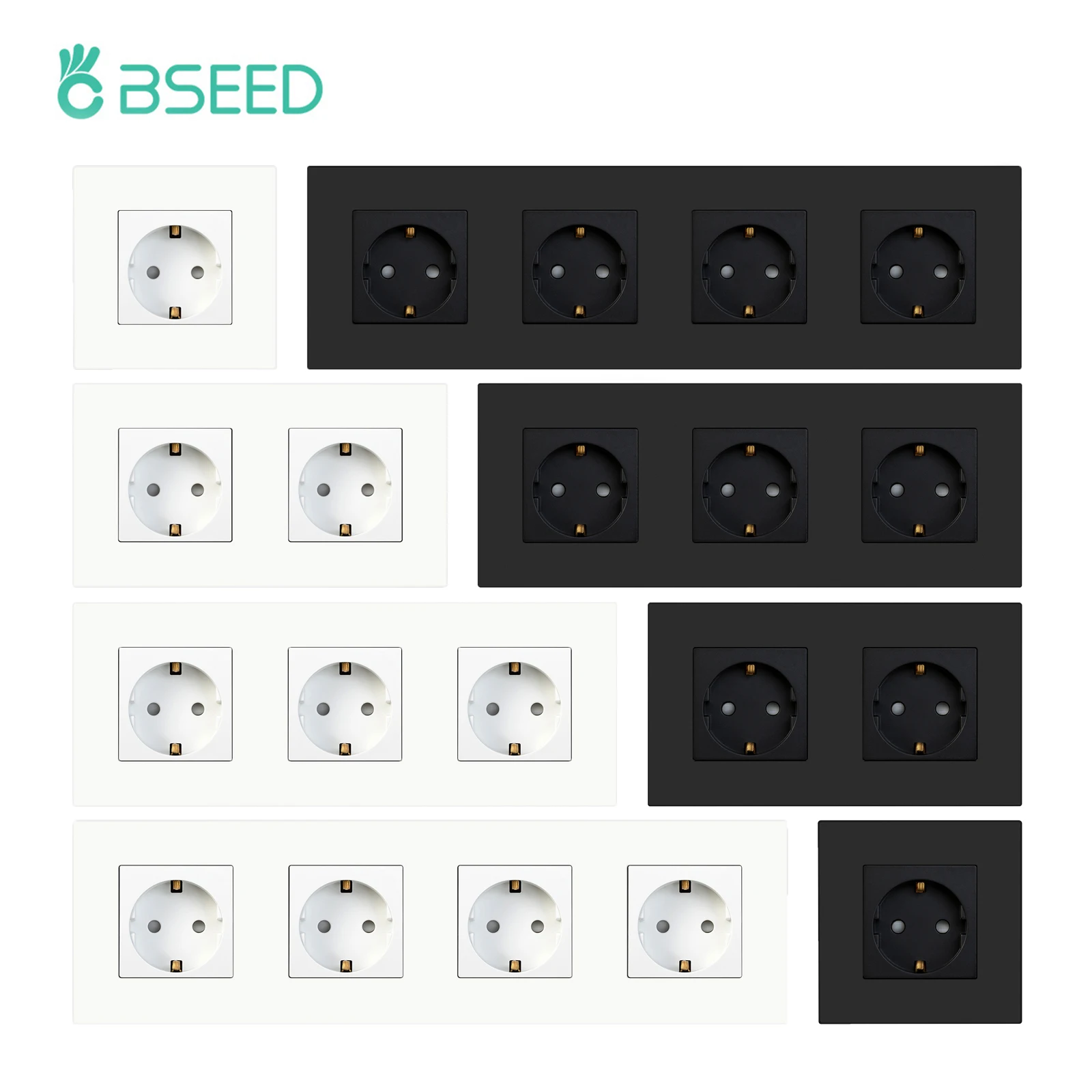 BSEED Standard UE Pojedyncze ścienne gniazdo zasilania Podwójne gniazdka elektryczne Biały Czarny PC Plastikowy panel Ochrona dzieci 16A 110V-250V