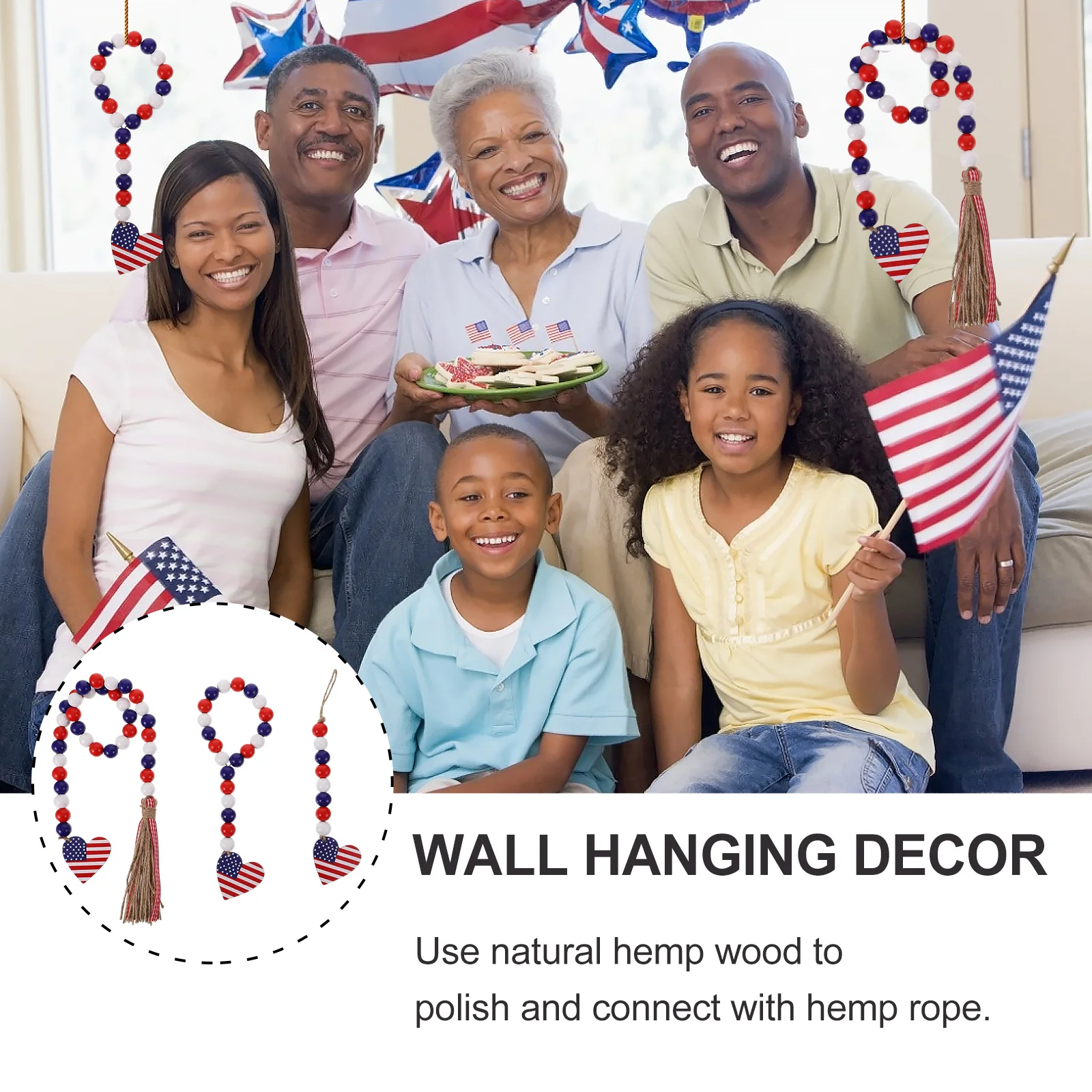 

3Pcs Natural Wooden Beads Tassel String Set Rustic Hanging Decor Eco-Friendly Wall Ornament for Home Bohemian Style