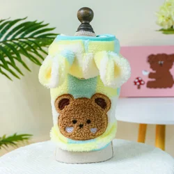 1PC Pet Clothing Autumn Winter Thickened Warm Yellow Checkered Bear Head Hat Coat With Drawstring Buckle For Small Medium Dogs