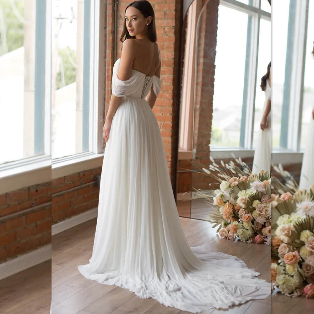 Robe de mariée en mousseline de soie simple, mancherons chérie, appliques, fermeture à glissière au dos, patients, quel que soit le train de balayage, ligne A, 2021