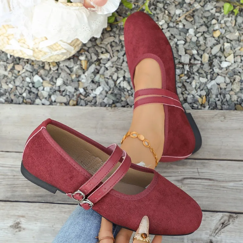 2026 Double Strap Round Toe Comfort Women's Flats and Loafers Fashion French Style Low Cut Casual Women Shoes Zapatos De Mujer