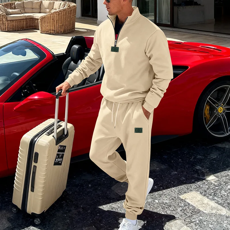 مجموعة سراويل رياضية كاجوال للرجال بشعار مخملي فضفاض للشتاء عبر الحدود وياقة واقفة وياقة واقفة #4