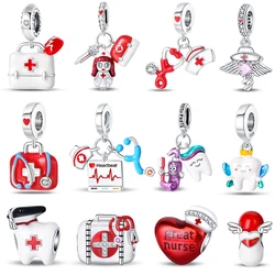 New 925 Sterling Silver Medical Kit Stethoscope Professional Series Charms Beads Fit Pan Original Bracelets DIY Jewelry Gifts