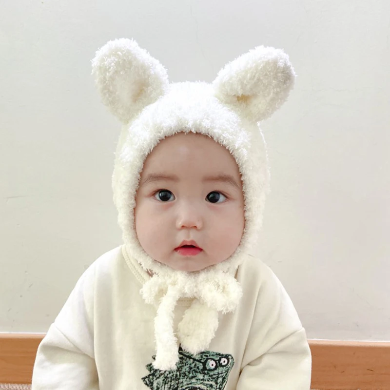 Cute Winter Baby Hats Bear Ear Warm Plush Baby Boys Girls Cap Beanie Solid Color Toddler Kids Earflap Bonnet Cap For Newborn