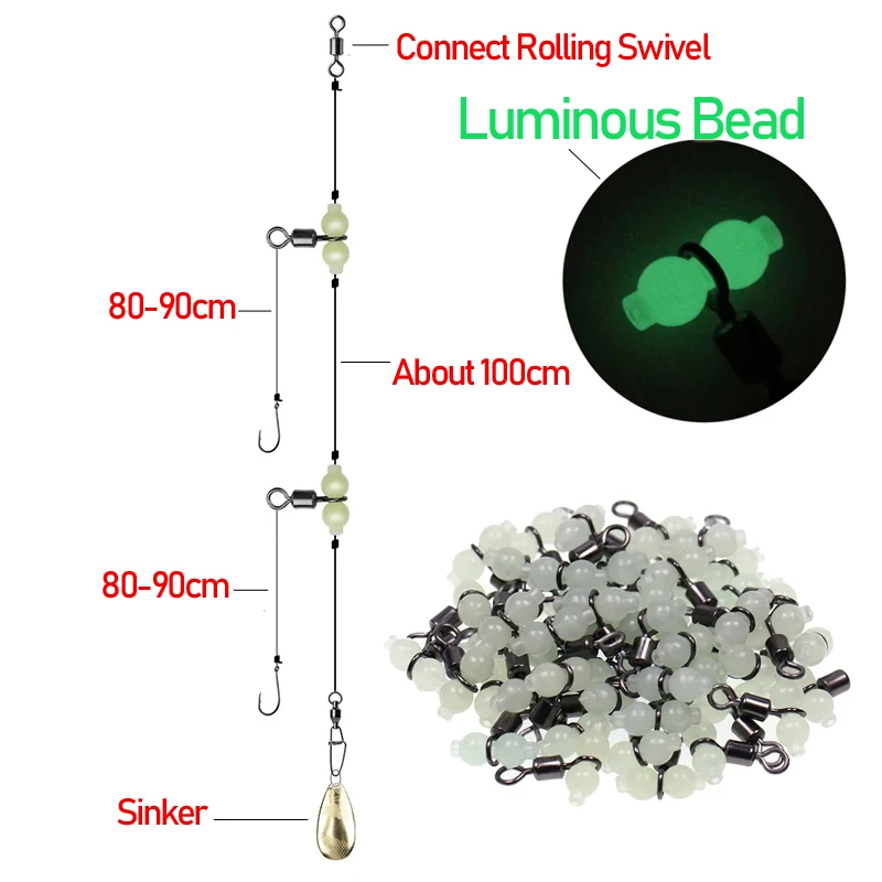 Esmerillon 3 vías con cuentas luminosas – Conector swivel para anzuelo - imagen 3