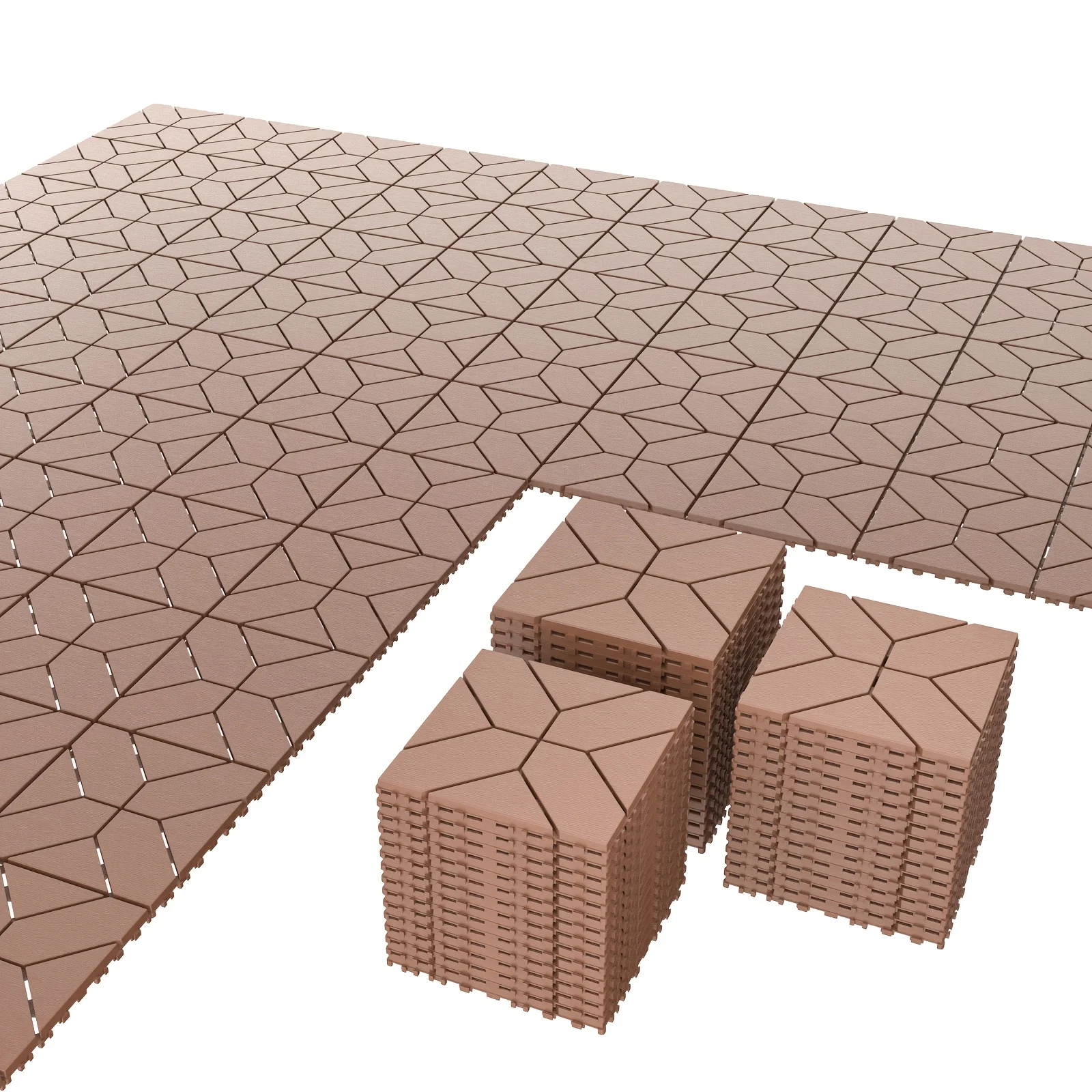 

60pcs Interlocking Geometric Deck Tiles Set (44 Tiles + 12 Strips + 4 Edges) | 12"x12" (30.48cm) Weather-Resistant DIY Flooring for Outdoor Patio, Balcony, Poolside & Indoor Garage, Bathroom, Kitchen, Gym