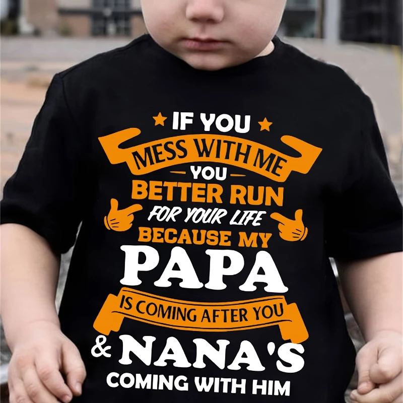 My Papa Is Coming Print Boy's Casual Tees, Short Sleeve Crew Neck Comfy T-shirt Kids Summer Outdoor Sports Clothing