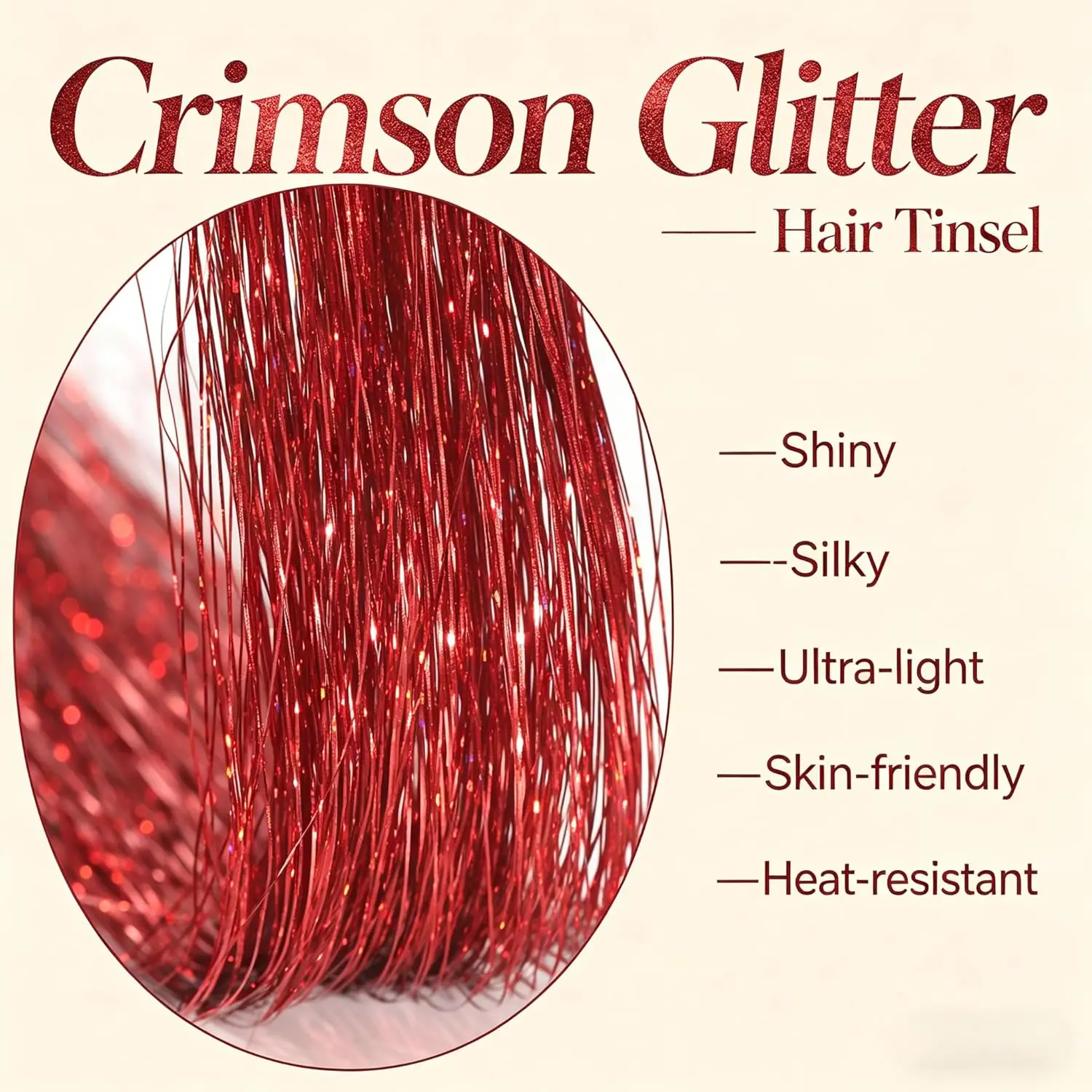 Red Silver Blue Mix Clip in Hair Tinsel 6Pcs Heat Resistant Sporty Hair Extensions for Women Teens Soccer Sports Synthetic