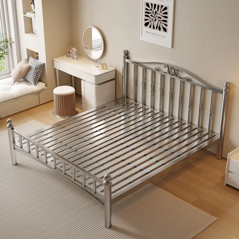 Stainless steel bed 1.5 meters 1.8 meters wrought iron double bed modern simple European apartment bed 304 thickened steel frame