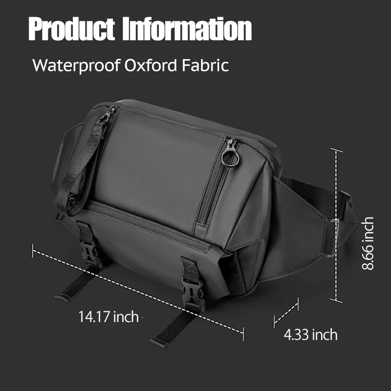 Male Sling Bag Waterproof Brand, Fashion Men\'s Shoulder Bags Lightweight, Large Capacity Chest Packet, Anti-Theft Cross Backpack