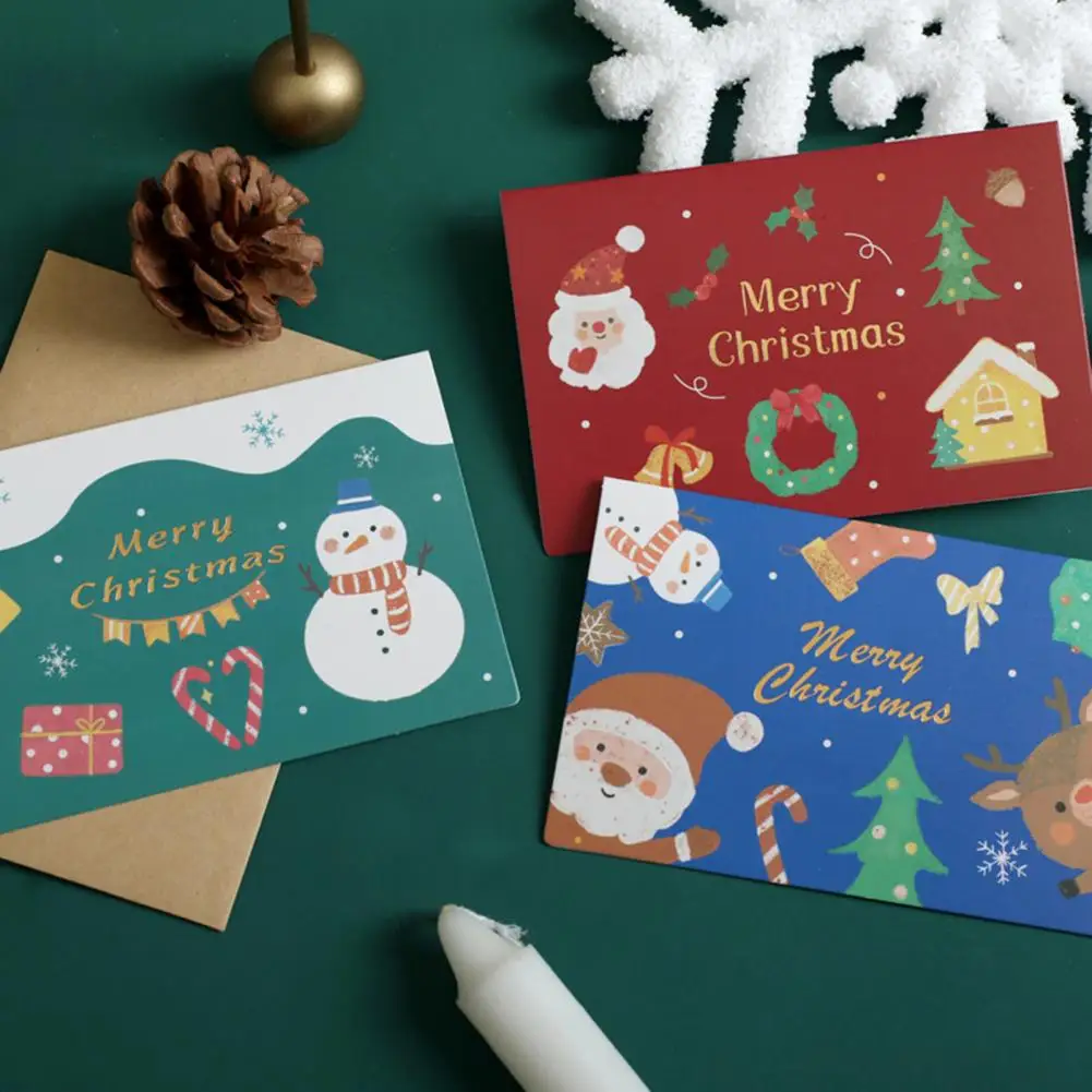 1 Set Christmas Greeting Card Cute Cartoon Merry Christmas Smooth Writing Festive Card For Holiday