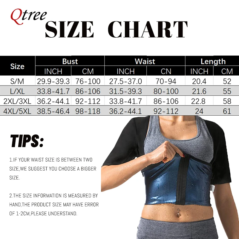 Qtree ropa moldeadora de entrenamiento para mujer, efecto Sauna para pérdida de peso, entrenador de cintura, camisa adelgazante de brazo, cinturón