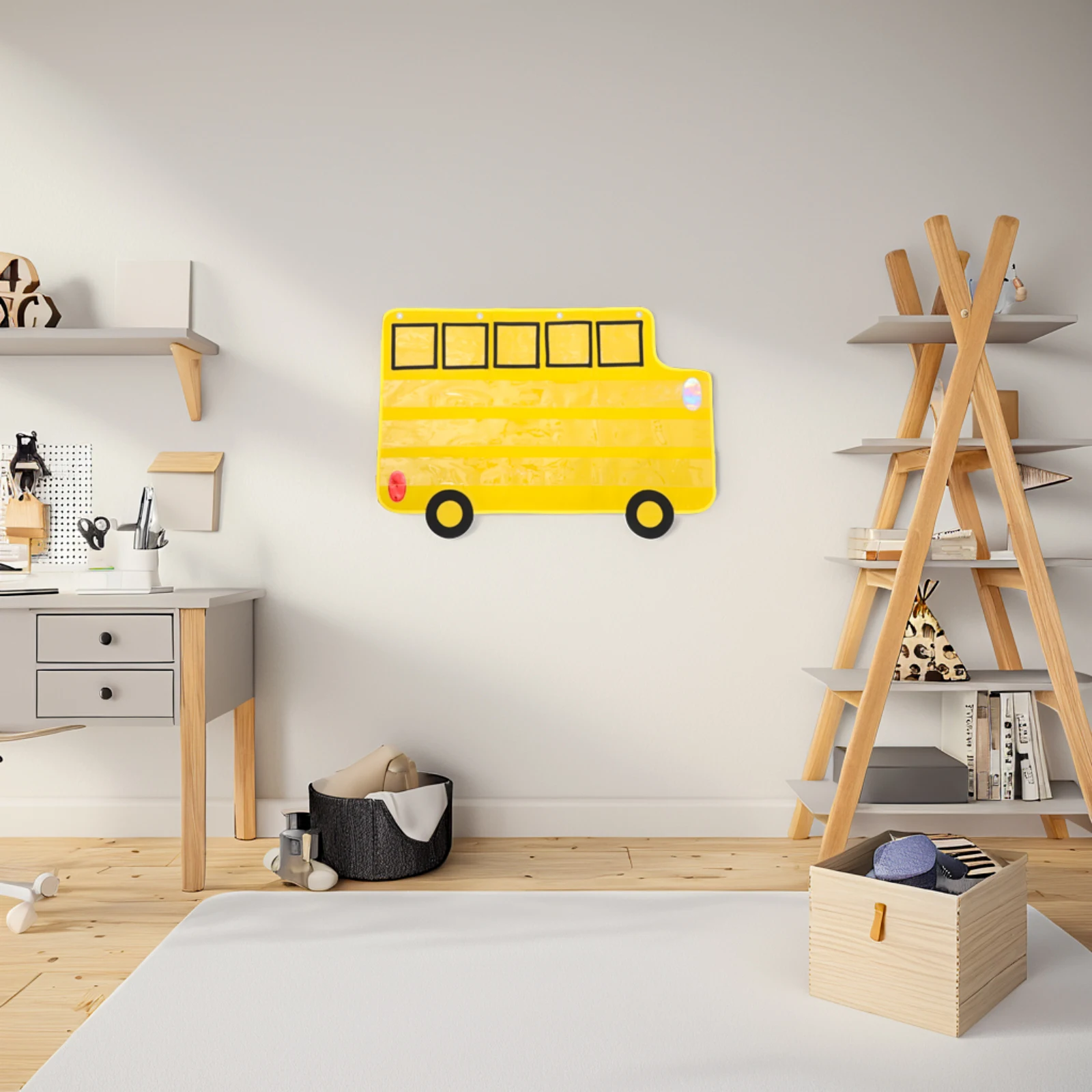 مخطط جيب واسع على شكل حافلة، حل تخزين للفصل الدراسي، منظمة المعلم، أنشطة محو الأمية، أداة تعليمية