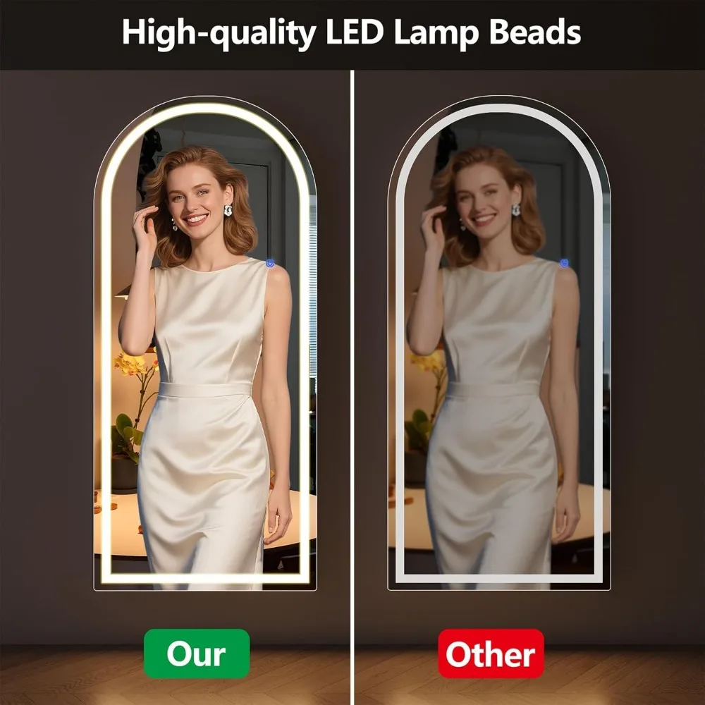 Illuminated Arched 56x20 Full-Length Mirror with Adjustable Brightness and Multicolor Lighting, Shatter Resistant, Versatile for