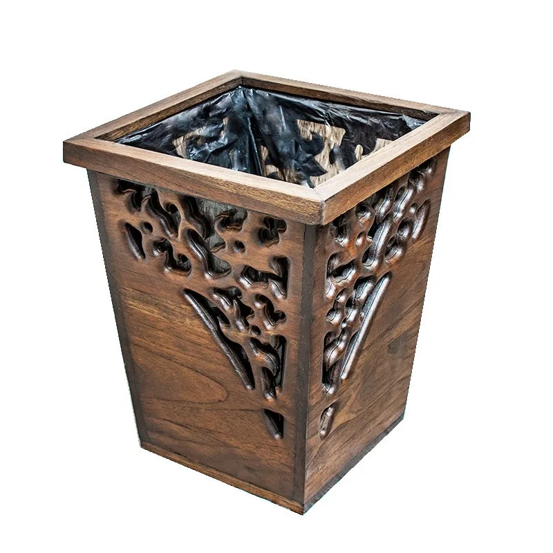 Solid Wood Vintage Trash Can Rustic New Style Creative Waste Basket for Living Room Kitchen Bathroom Home Decor Office