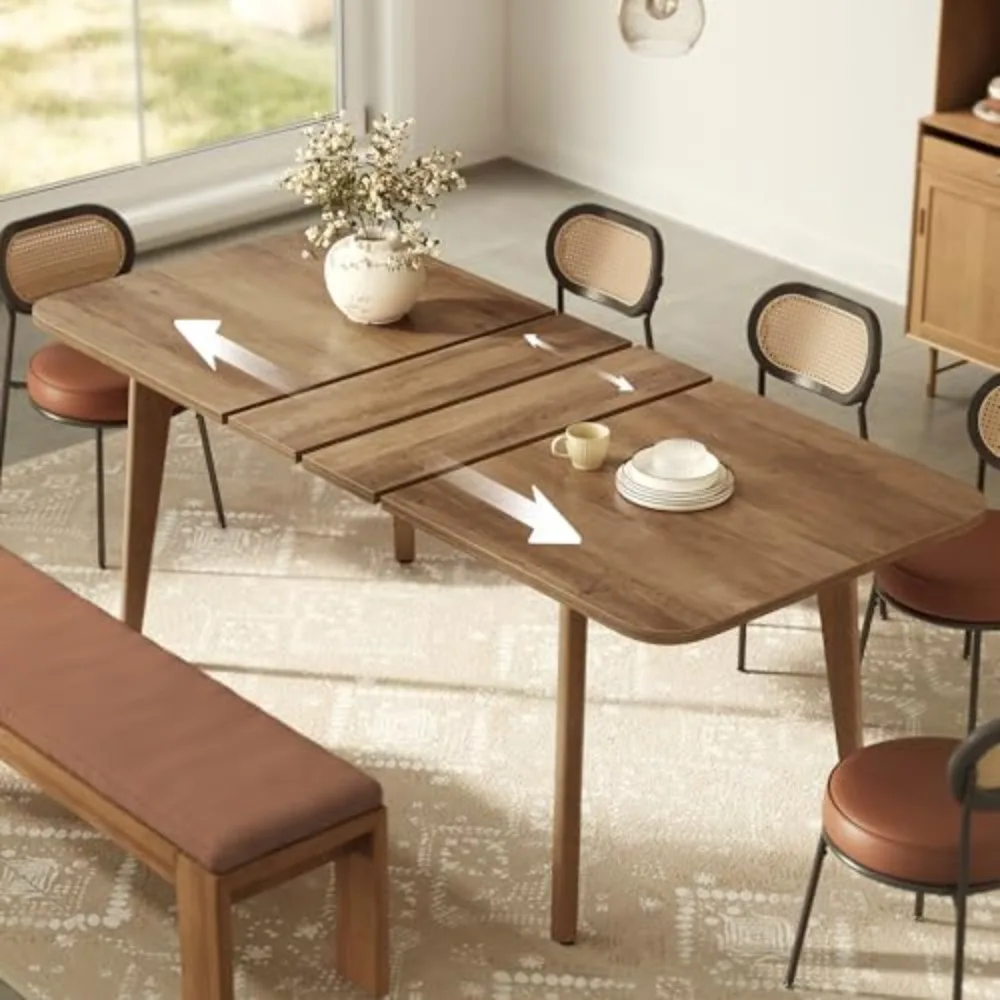 MAEZO Collection - Extendable Dining Table for 4/6/8, Kitchen Table with Tapered Legs, Curved Transitions, for Dining