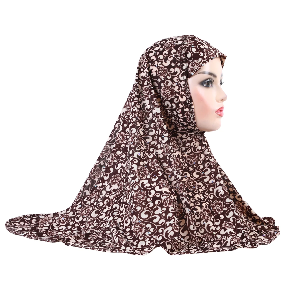 Shoulder Length printed Muslim Hijab Girls Scarf Amira Hat Headwrap Shawl