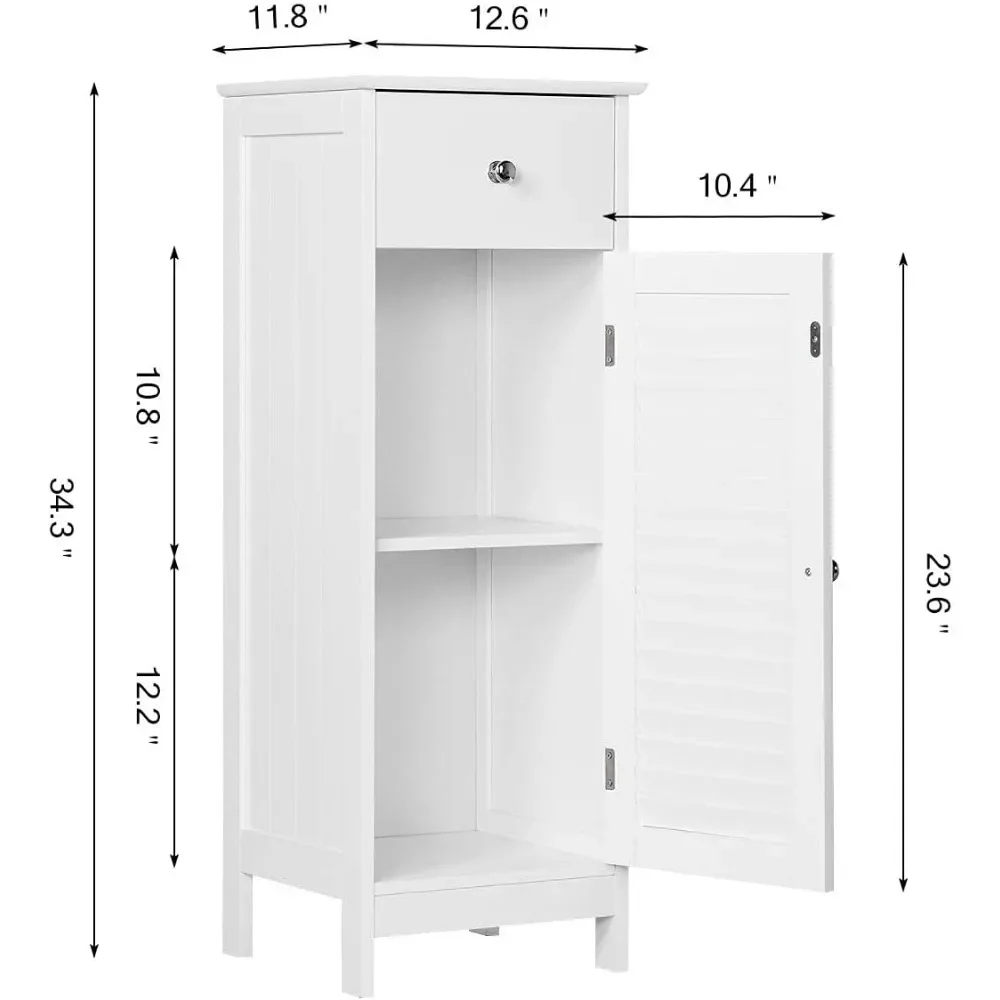 Bathroom Floor Storage Cabinet, Freestanding Side Table Storage Organizer Unit with Drawer and Single Shutter Door