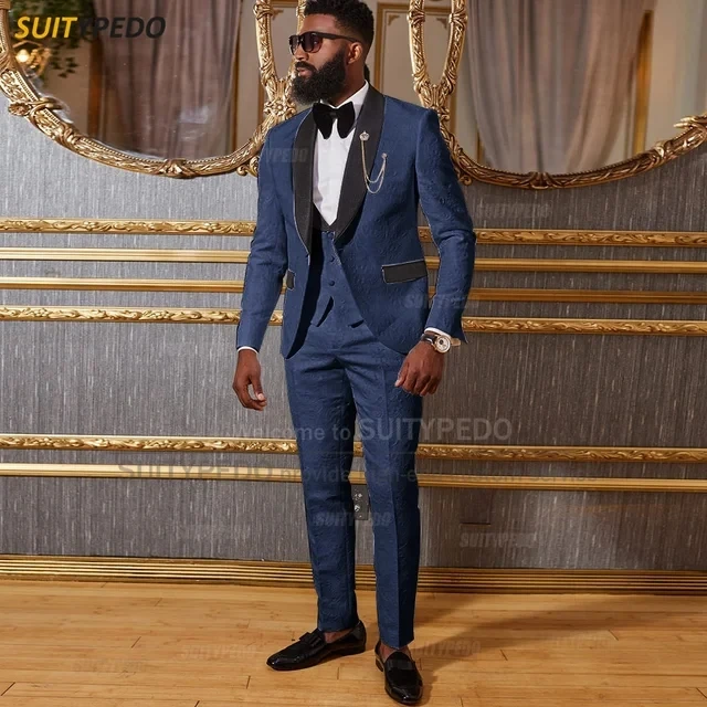 Formal White Jacquard Suits Slim FIt Wedding Tuxedo Bridegroom Wear Men Blazer Terno Masculino Completo Evening Party Dress 2024