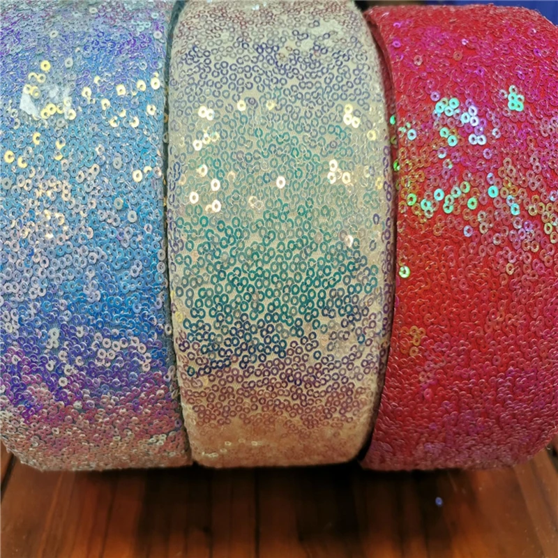 25 Yards Per Roll 3Inch 75MM Colorful Scribble Pattern Sequin Fabric Ribbon DIY Hair Bow Gift Wrap Wedding Party Christmas
