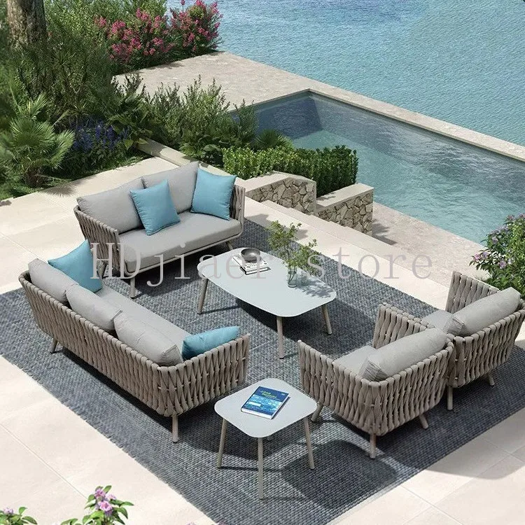 

Nordic outdoor rattan sofa outdoor balcony rattan chair courtyard combination open-air waterproof sunscreen leisure furniture