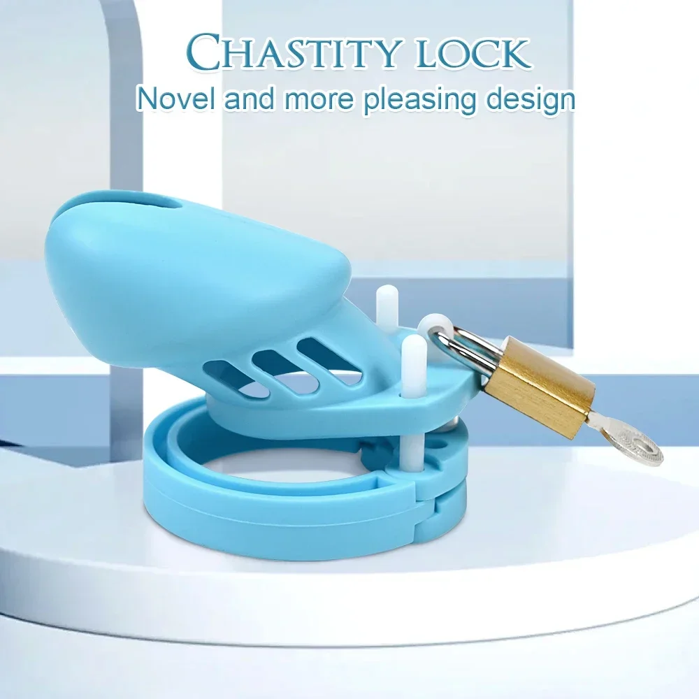 Soft Silicone Chastity Cage Device Anti-Cheating Penis Lock with 2 Size Cock Rings Penis Restraints for Men Discreet Sex Toys 18