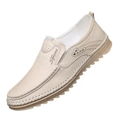 Summer Autumn New Business Casual Shoes for Man Solid Color Big Size Leather Shoes Male Fashion Soft Sole Driving Shoes Man