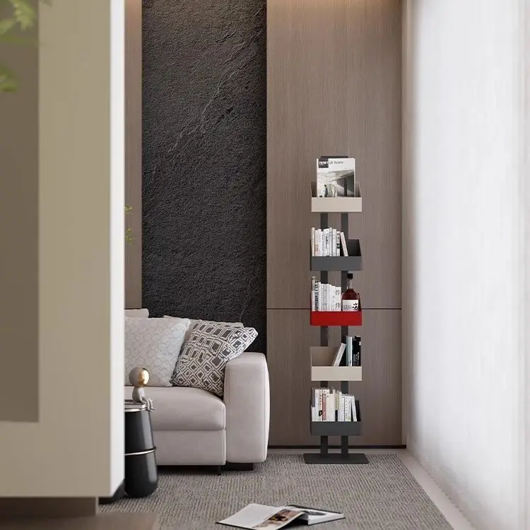Living room invisible floor-standing bookshelf, home iron corner storage display rack, three-dimensional multi-layer