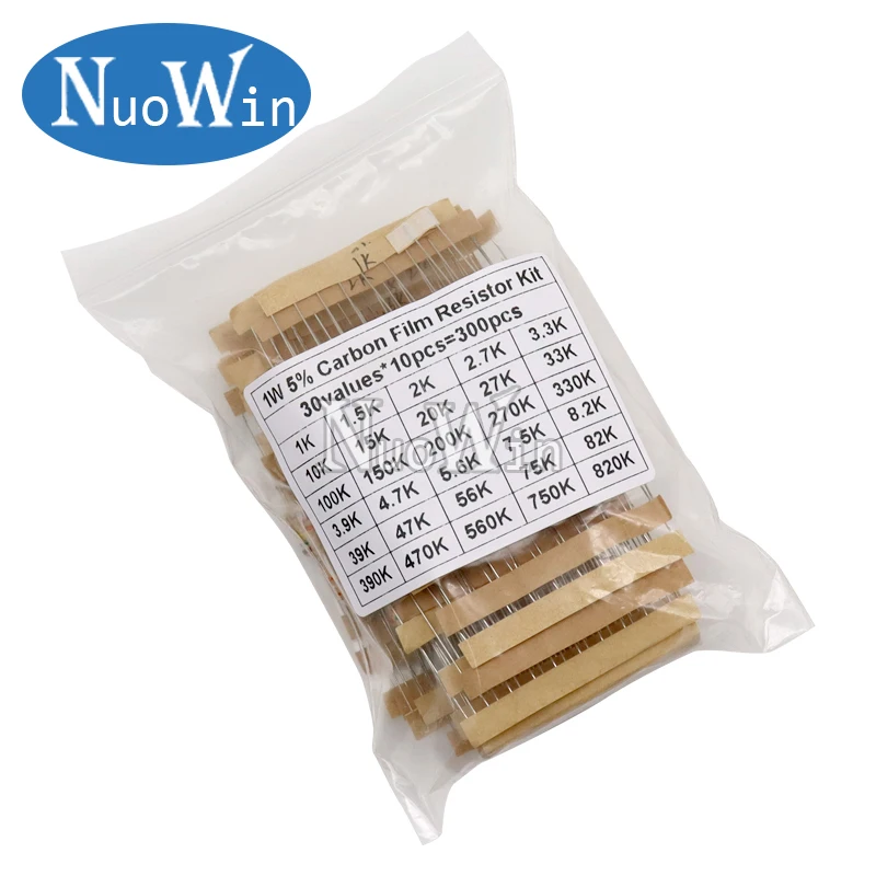 150PCS/300PCS 1W 2W 3W 5W 30Values Carbon Film Resistor Assortment Kit 5% Resistance Set 0.1R-750R 1K-820K ohms DIY Pack