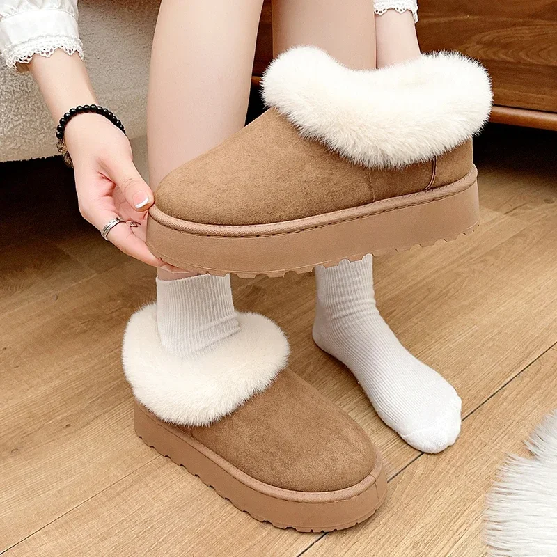 Stivaletti caldi da donna invernali Nuovi stivali da neve con piattaforma semplice per le signore Tendenza causale Scarpe di cotone moda da donna pelose pelose