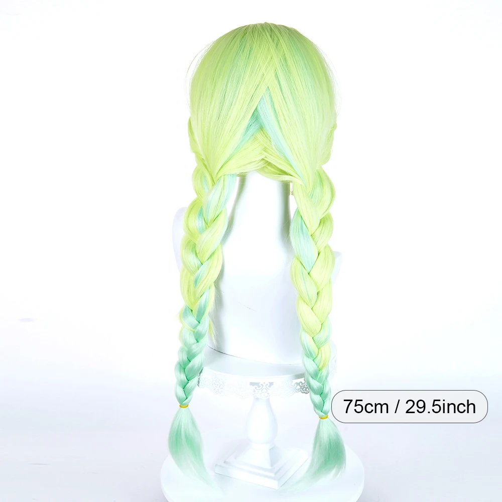 Yellow Green Ombre Aquamarine Long Straight Synthetic Wigs  Double Braided Anime Game Cosplay Fluffy Wig for Daily Party