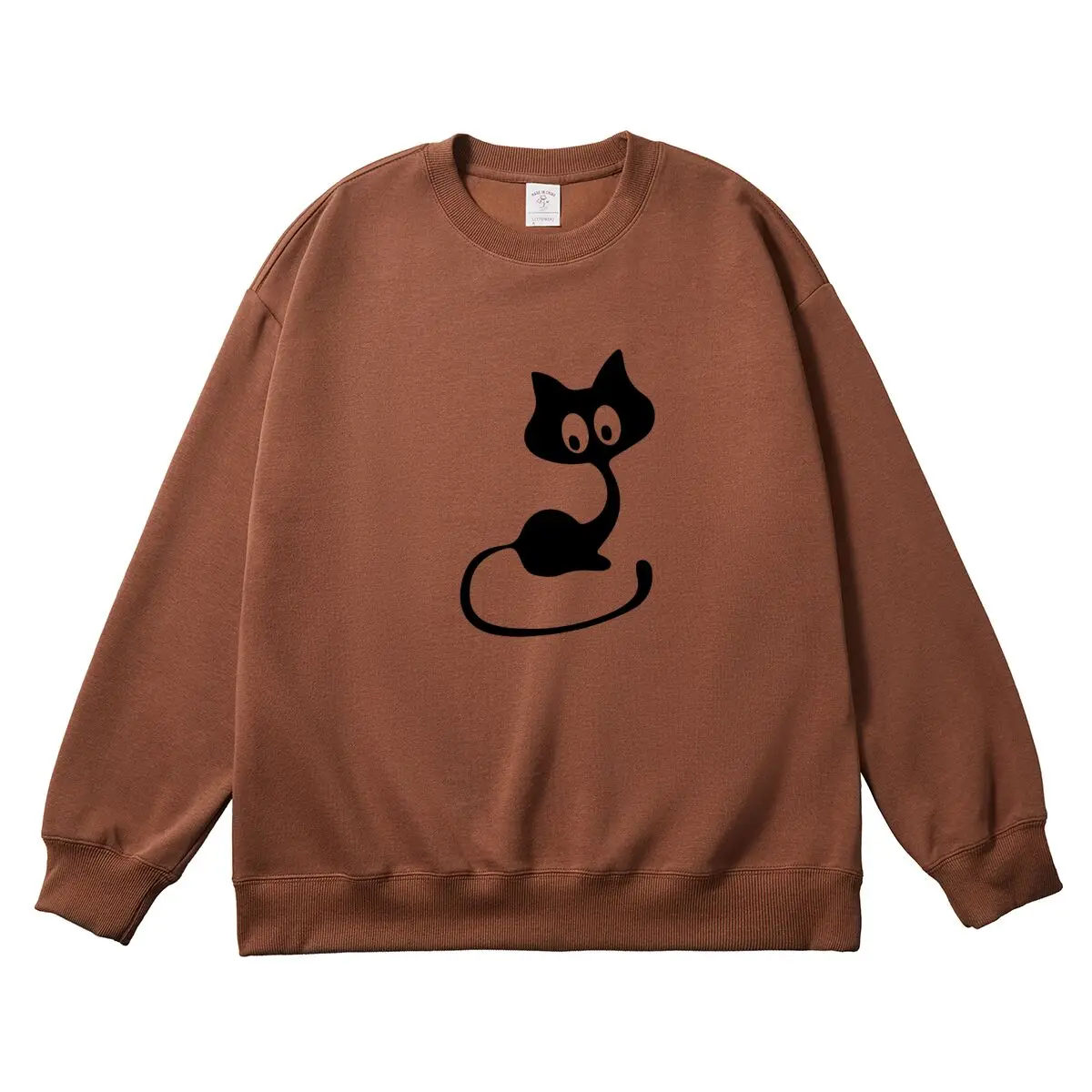 Oversized Women Pullover Cartoon Cat Graphic Woman Tops Female Sweatshirt Round Neck Long Sleeve Autumn Thick Clothes