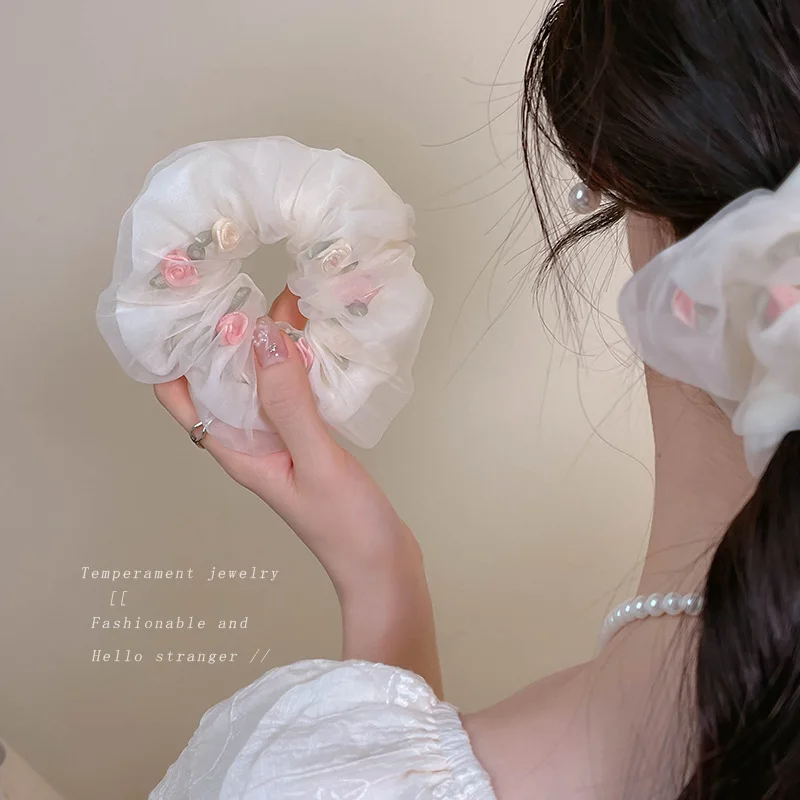 

Fashion French Romantic Rose Blossom Double Layer Hairpin Hair Bands For Girls Mesh Large Intestine Hair Ties Hair Ornament 2025