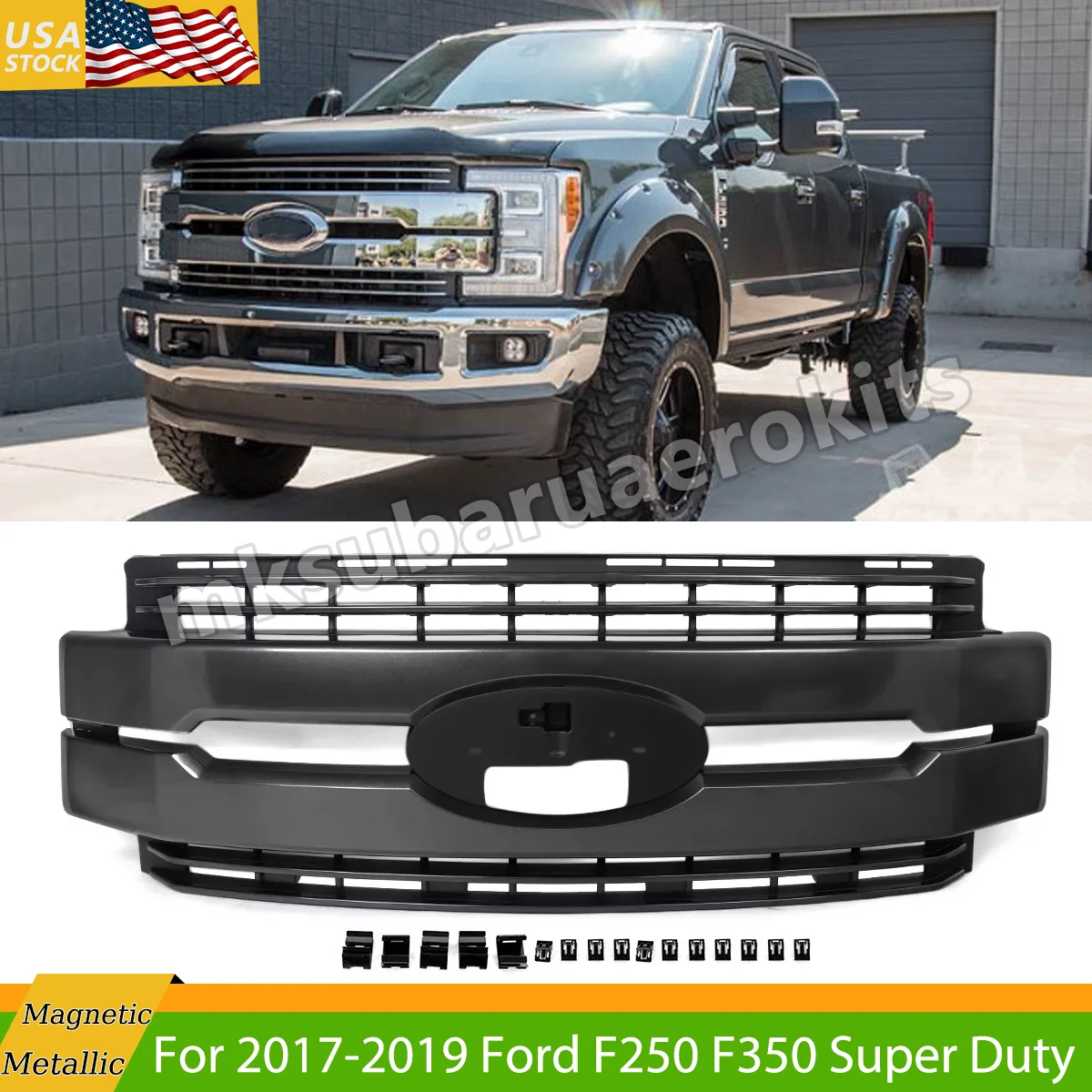 Car Front Grille Modifed Grill For Ford F250 F350 F450 Super Duty 2017-2019 Magma Red Front Hood Grille Front Bumper Upper Grill