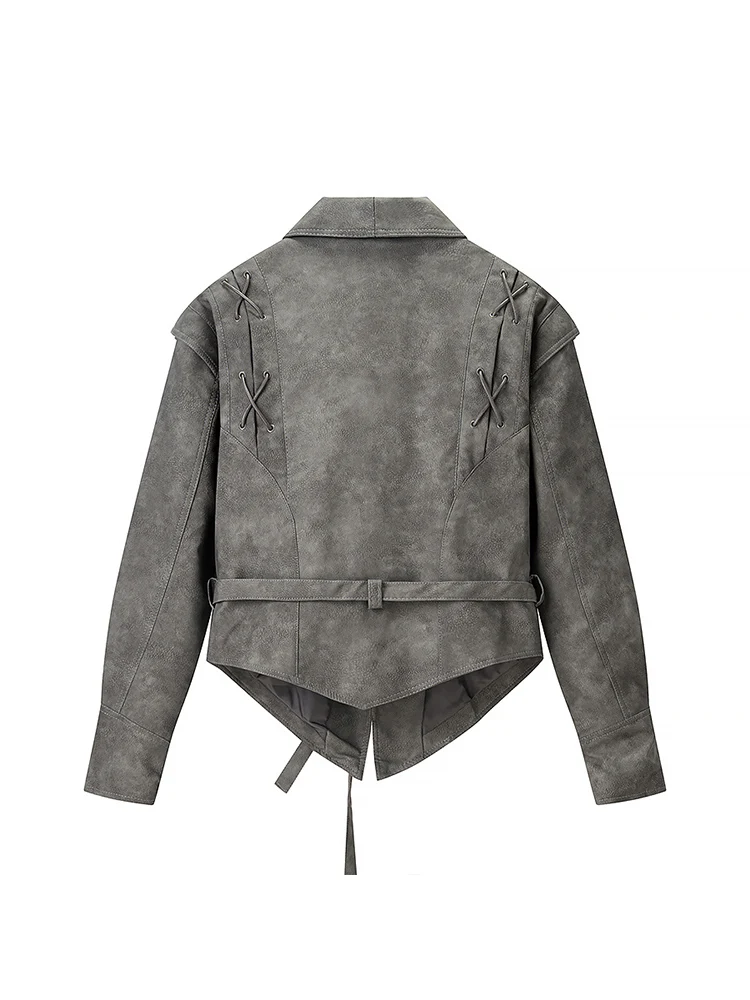 سترة نسائية عصرية جديدة على الطراز الأوروبي، متعددة الاستخدامات وأنيقة، تتميز بألوان ثابتة وتصميم عتيق وحزام مطابق. #2